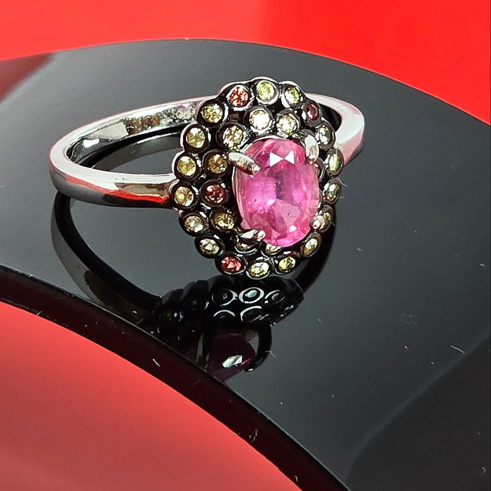 925 Sterling Silver with Natural Ruby 7x5mm & Sapphire Ring Sz 8.25